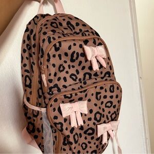 Cat & Jack Brown Leopard Print Backpack with Pink Bows